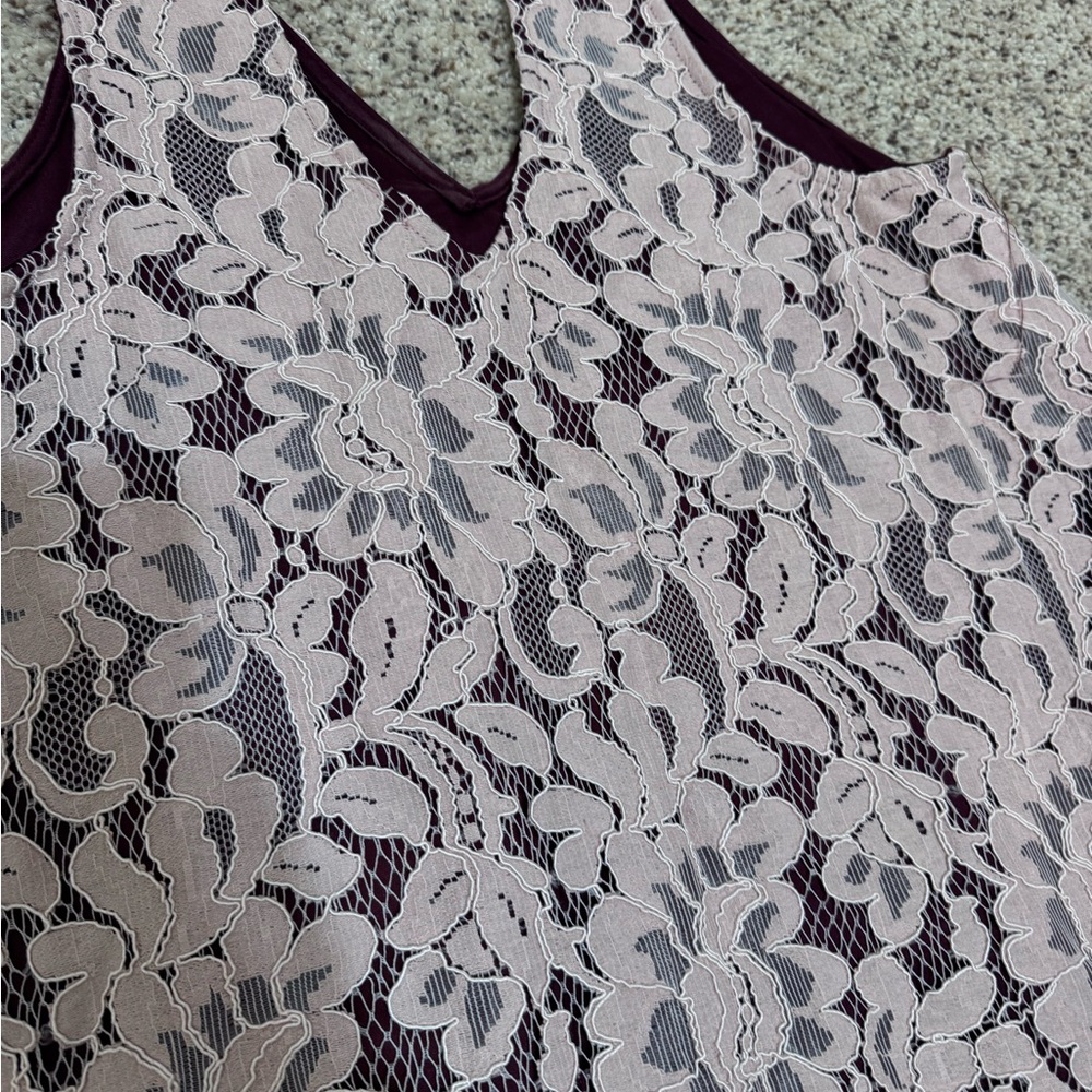 Abbeline light pink and Burgundy Lace Dress - Picture 6 of 7